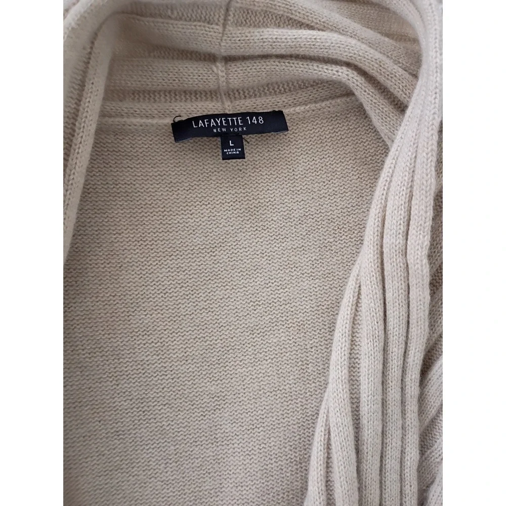 Lafayette 148 New York 100% Wool‎ Longline Vest Beige Leather Pocket Shawl L